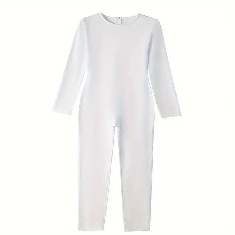Fashion Suit Summer New Women's Long-sleeved Slim High Waist Hip Sports Jumpsuit M white