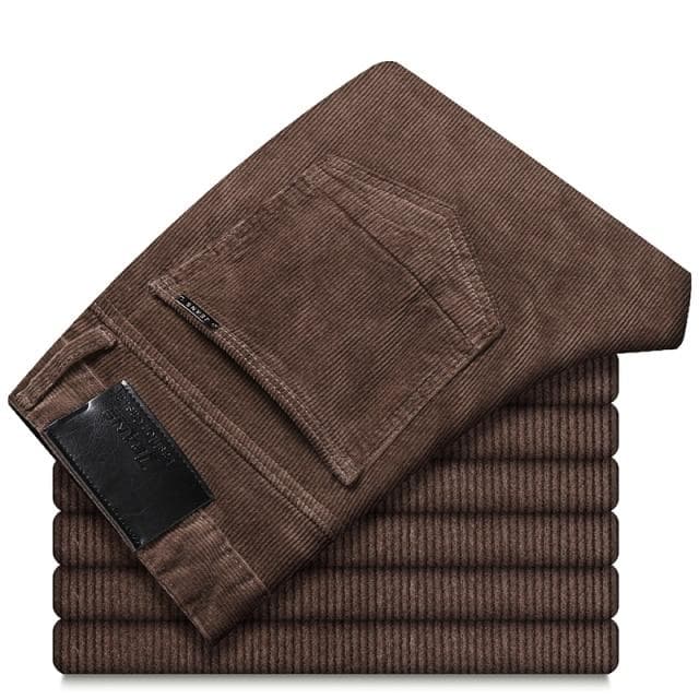 Men's Fashion Thick Corduroy Casual Trousers Winter Autumn Stretch Trousers Men's Brand Casual Trousers Tide 40 dark khaki