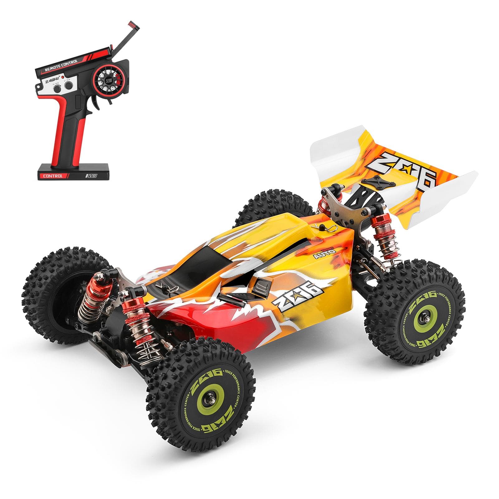 WLtoys XKS 144010 RC Car Off-Road Car High Speed 75km/h 1/14 2.4GHz Racing Car 4WD RTR with Metal remote control B yellow