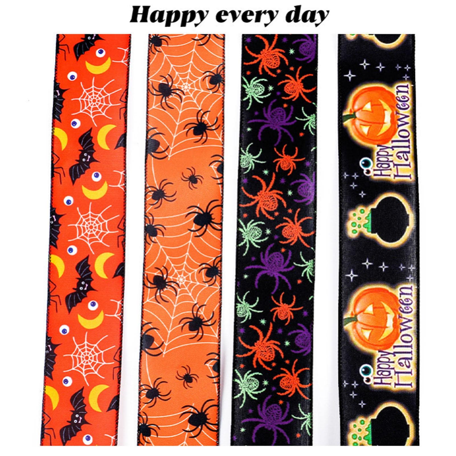 4pcs Spider Printed Ribbon Colorful Spirit Festival Party Decorative DIY Wrapping Ribbon 6.4cm
