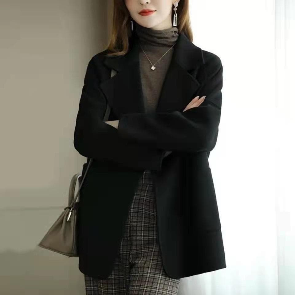 Tweed Suit Jacket for Women In Autumn and Winter New Retro Style Loose Design Casual Thickened Woolen Suit Top 2XL