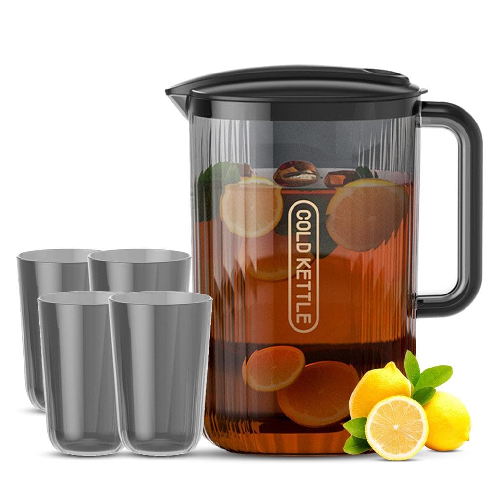 Water Pitcher Fridge Door Water Jug with Handle Beverage Serveware and Storage Container for Hot black