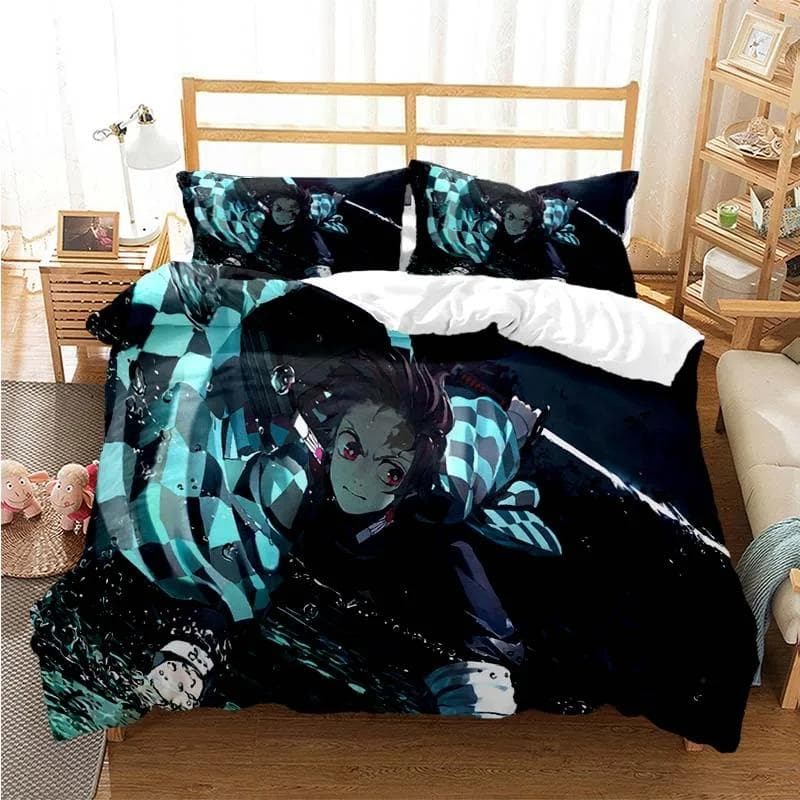Anime Demon Slayer Nezuko Tanjirou Bedding  Set Boys Girls Twin Queen Size Duvet Cover Pillowcase Bed Boys Adult 70x133cm 2pcs