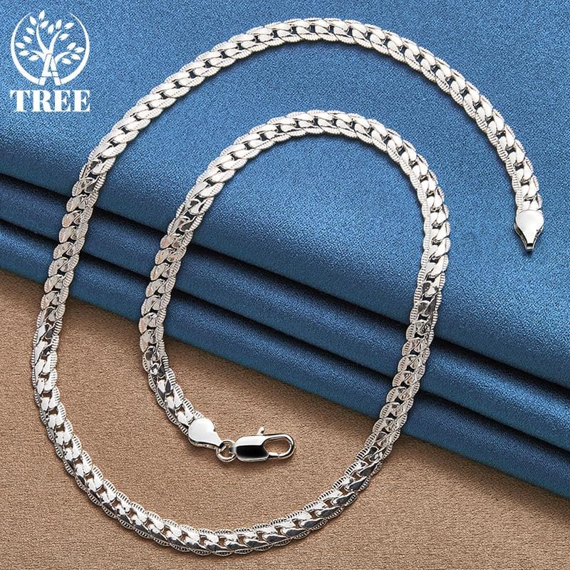 925 Sterling Silver 16/18/20/22/24 inch 6mm Side Chain Necklace Jewelry 50cm