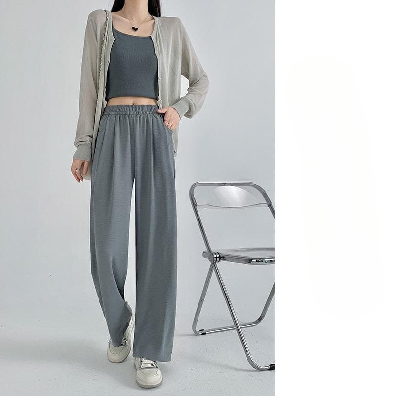 Ice Silk Wide-leg Pants for Women In Summer Thin High-waisted Slim Drooping Casual Pants Loose Lazy Style Small Yamamoto Pants XL