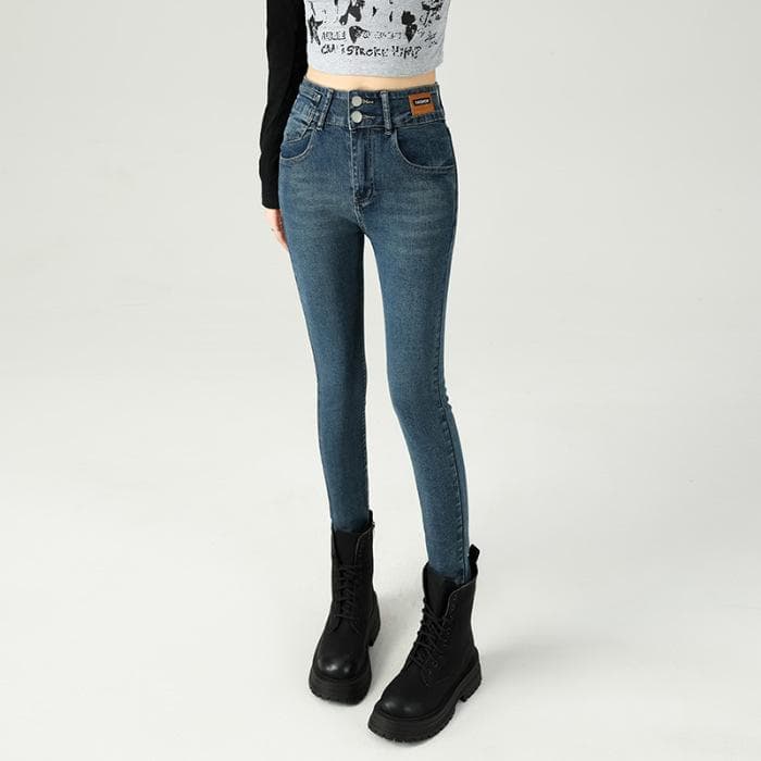 Autumn and Winter Slim Feet Pants In Autumn and Winter Warm Elastic Slim Pencil Pants Versatile Slim High-waist Jeans Slim Feet Pants 32