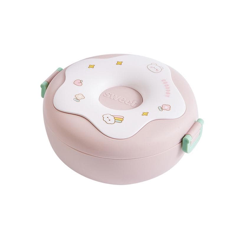 Lunch Box For Kid School Child Snack Box Donut Cartoon Leakproof Bento Box 3 Compartment Food Container pink