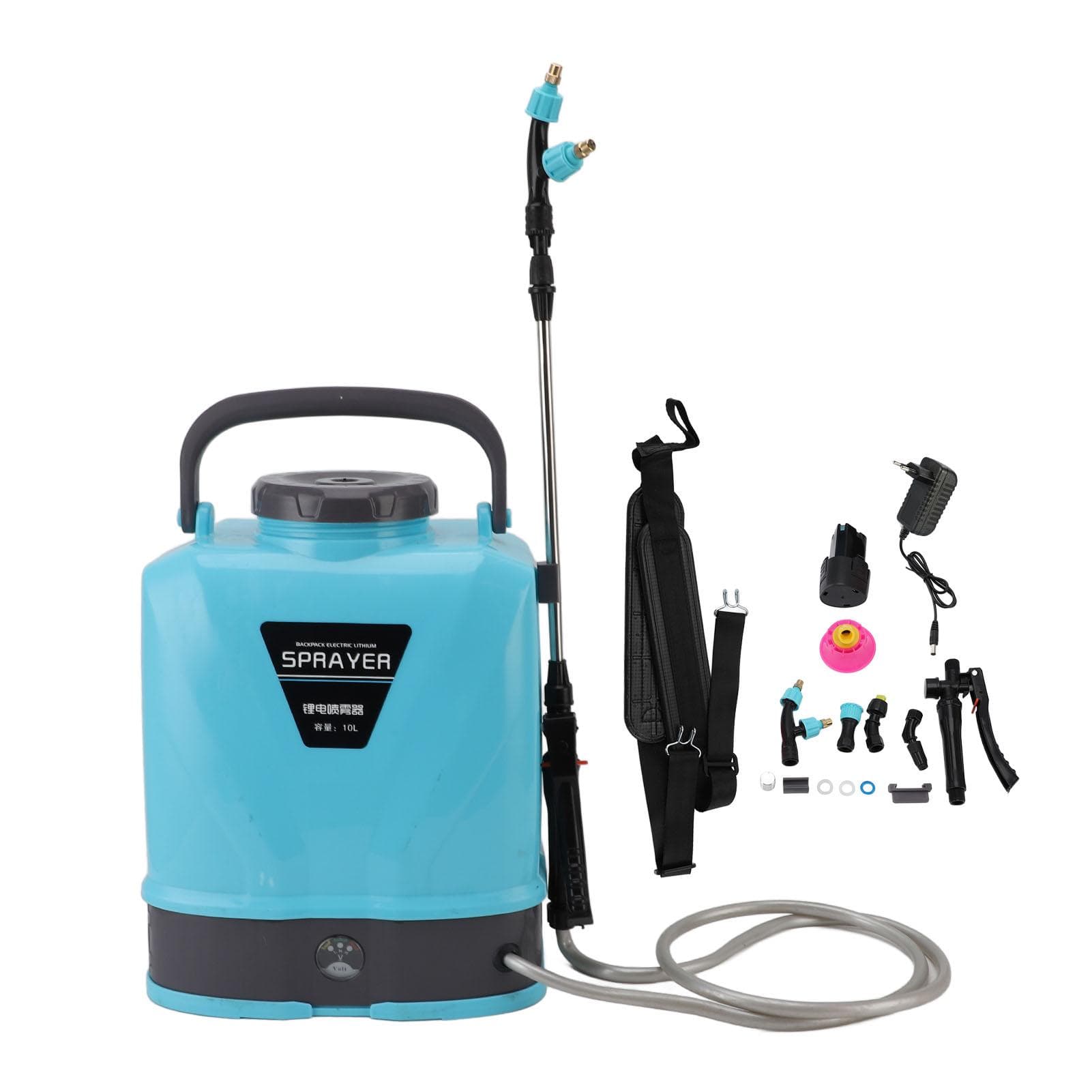 Battery Powered Backpack Sprayer Adjustable Pressure Agricultural Electric Sprayer with 5 Nozzles 10L EU Plug