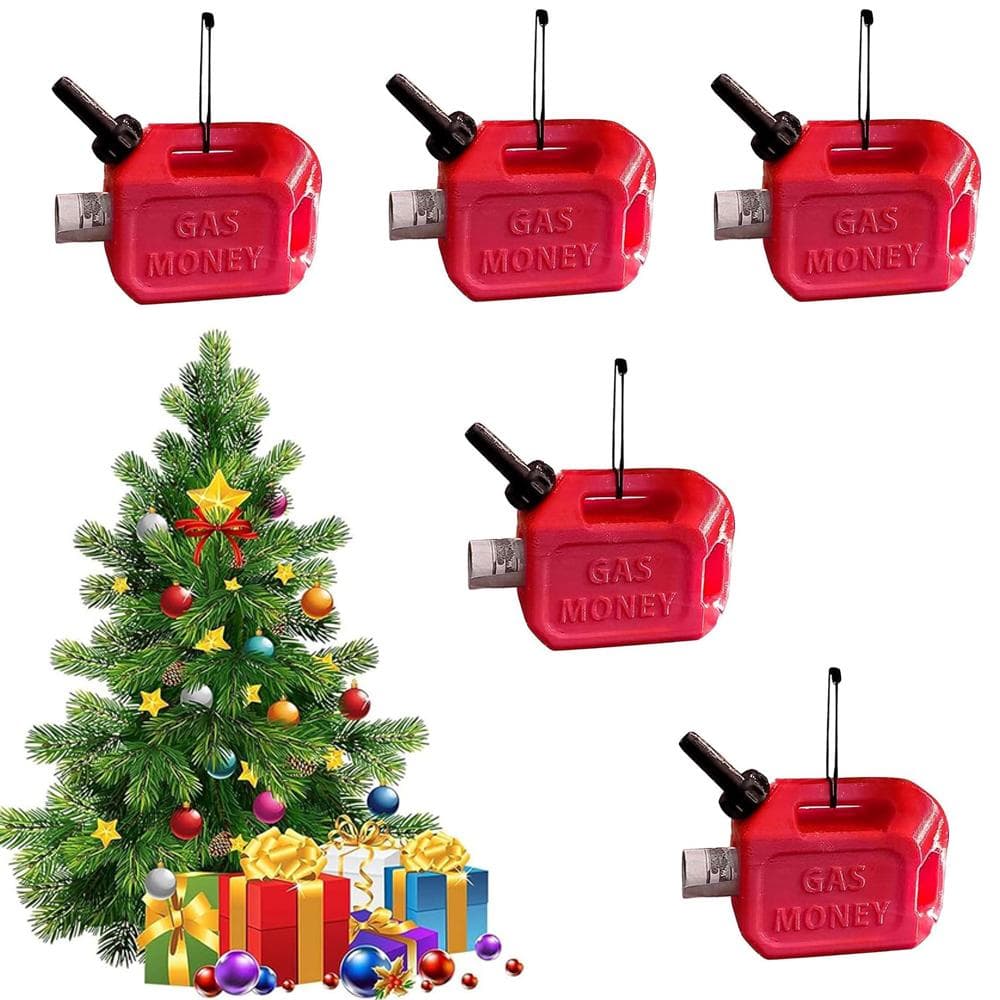5pcs/set Red Funny Gas Can Money Holder Ornament For Christmas Tree Decorations