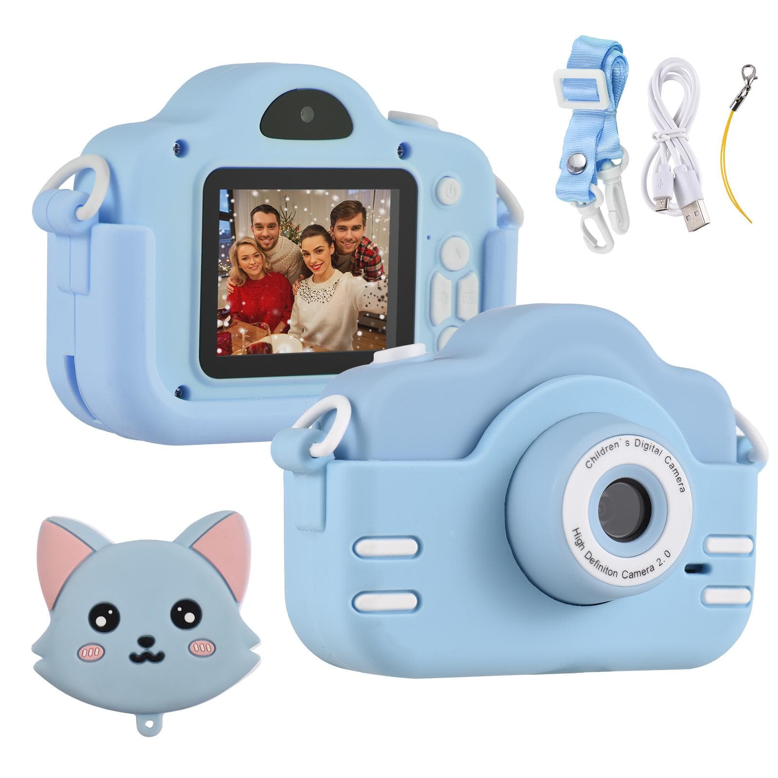Mini Cartoon Kids Digital Camera 1080P Digital Video Camera for Kids Dual Lens 2.0 Inch IPS Screen blue