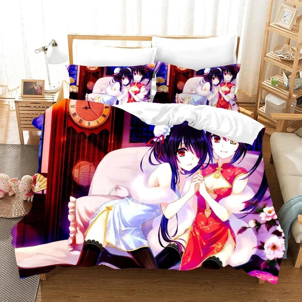 Date A Live Girls Bedding Set,Duvet Cover Comforter Bed Set Quilt Cover Pillowcase,King Queen Twin Size Boys Girls Adultse 135X200cm-2pcs
