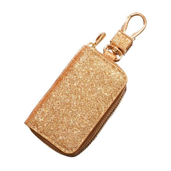 Faux Leather Car Key Case Mini Portable Glitter Men Women Car Key golden