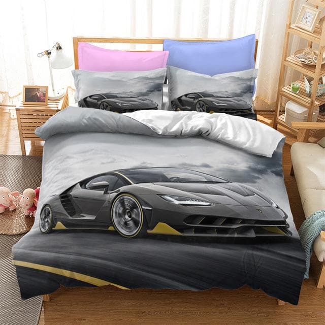 Sports Car Duvet Cover Sets Race Car Bedding Sets With Pillowcases For Teenagers Kids Boys Cool Bedroom Decor US Queen(228x228cm