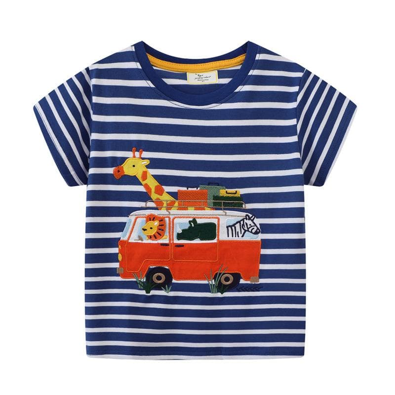 Summer New Boys' T-shirt Cartoon Bus Boy's Bottoming Shirt Pure Cotton European and American Children's T-shirt 140CM
