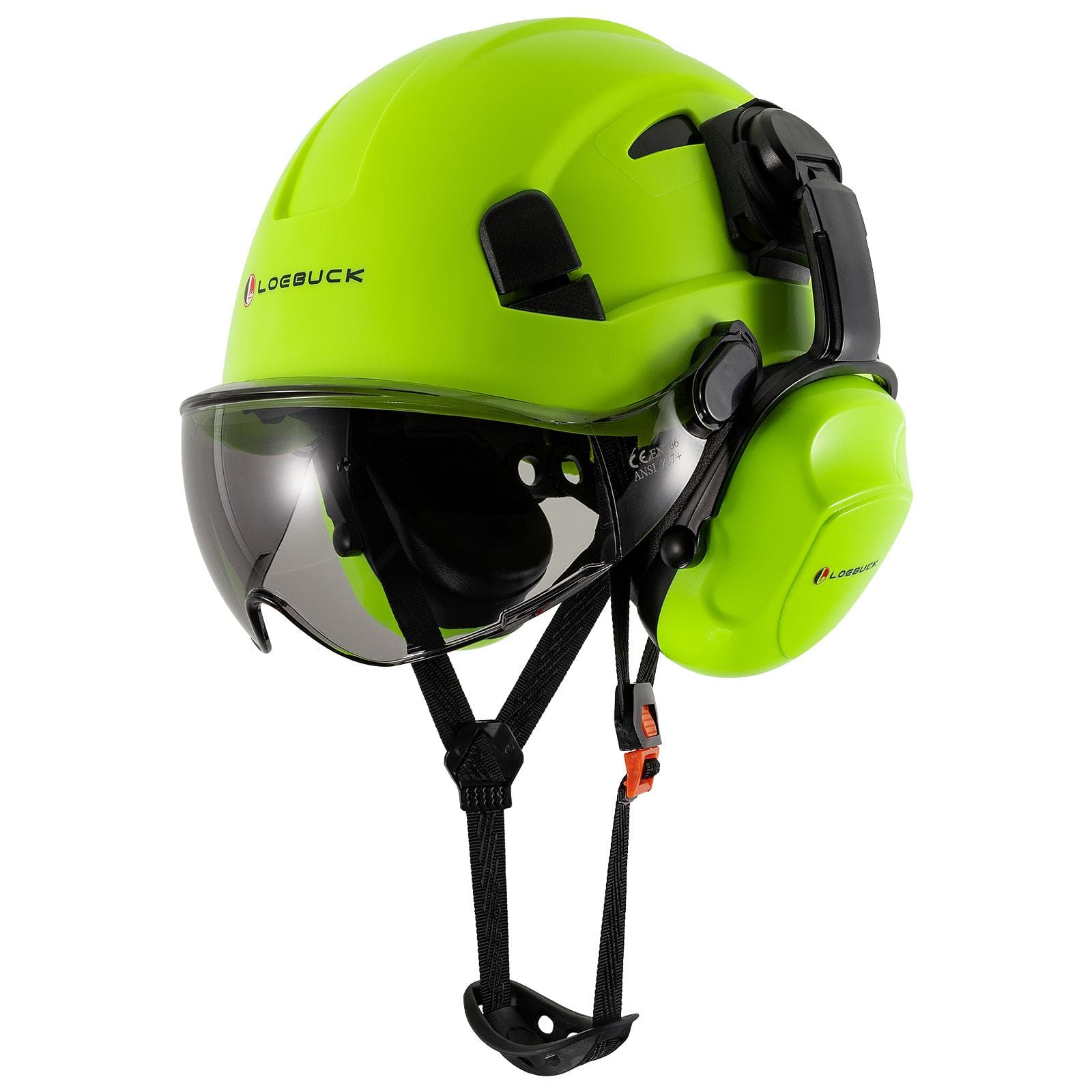 LOEBUCK American style construction work safety helmet with goggles and noise-reducing industrial protective soundproof earmuffs Hard hat Green +D Suit
