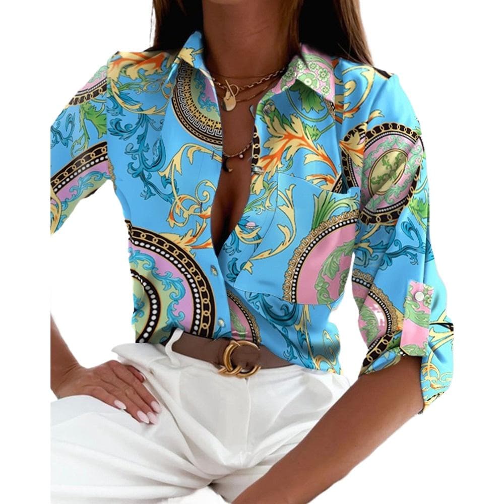 GMXIA Women's Fashion Casual Summer Long Sleeve POLO-Neck Blouses & Shirts XL