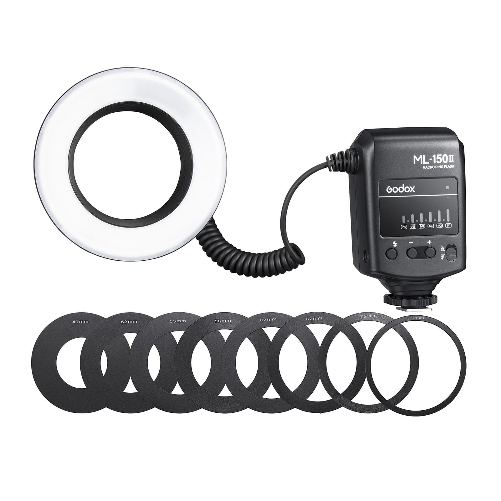 Godox ML-150II Universal Macro Ring Flash Light 11 Levels Adjustable Brightness GN12 Fast Recycle black