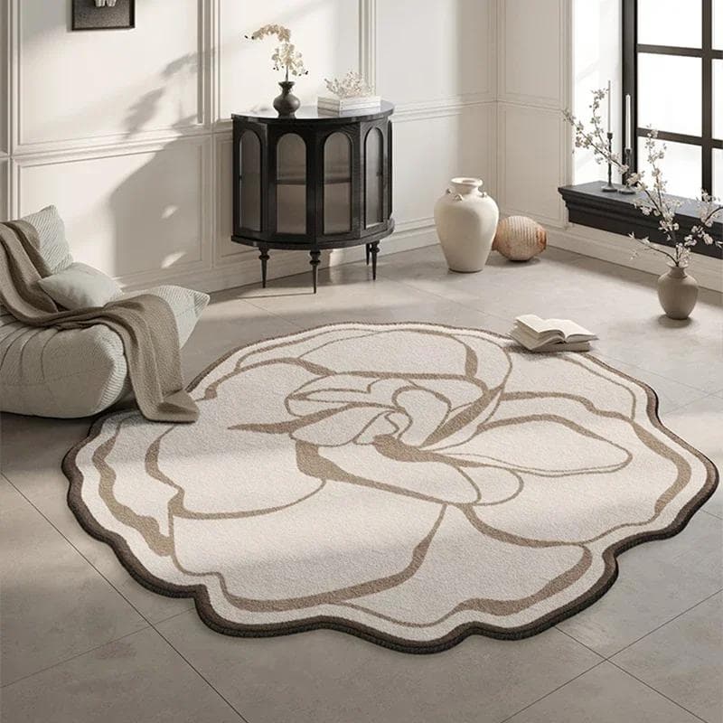 Living Room Carpet Flower Carpets Chair Floor Mat Black White Luxury Home Decoration Rug Bedroom Bedside Rugs Alfombra De Salón Diameter 80cm