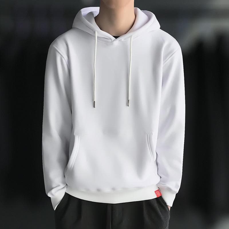 Men's Fleece-Lined Trendy Hooded Sweatshirt - Thick Pullover Jacket for Autumn & Winter, Korean Style XXXL white