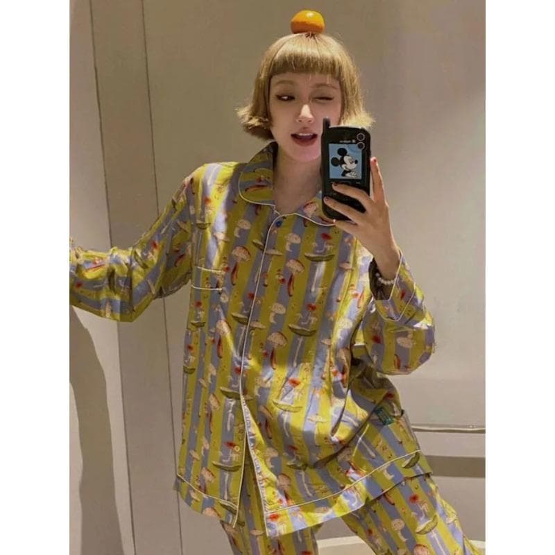 Girls Striped Casual Long-sleeved Pajamas for Women Spring and Autumn New Large Size Home Wear Two-piece Set 4XL