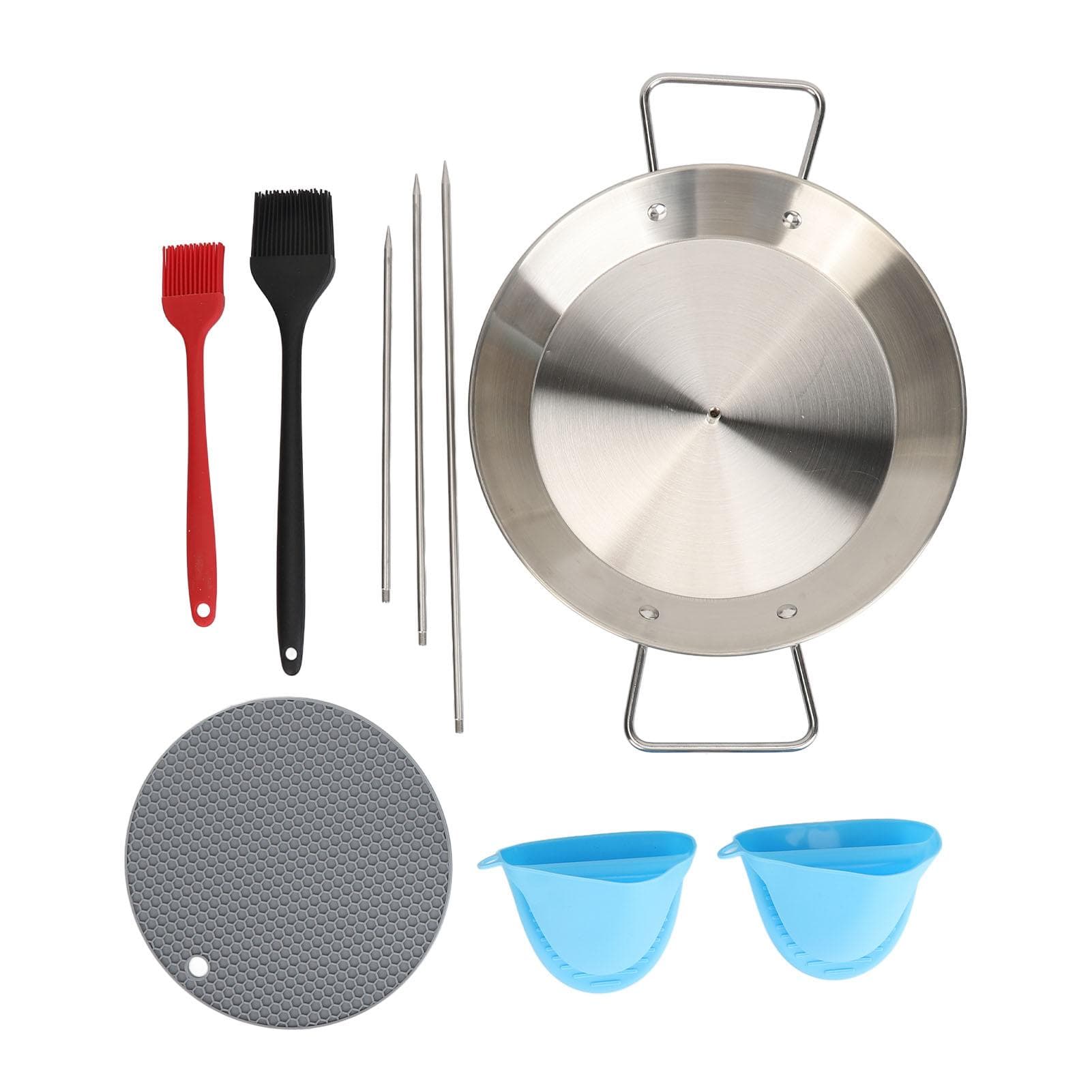 Vertical Skewer Screw Grill Pan Stainless Steel Removable Brazilian Vertical Spit Stand with Brush L(for 6.5-9kg)