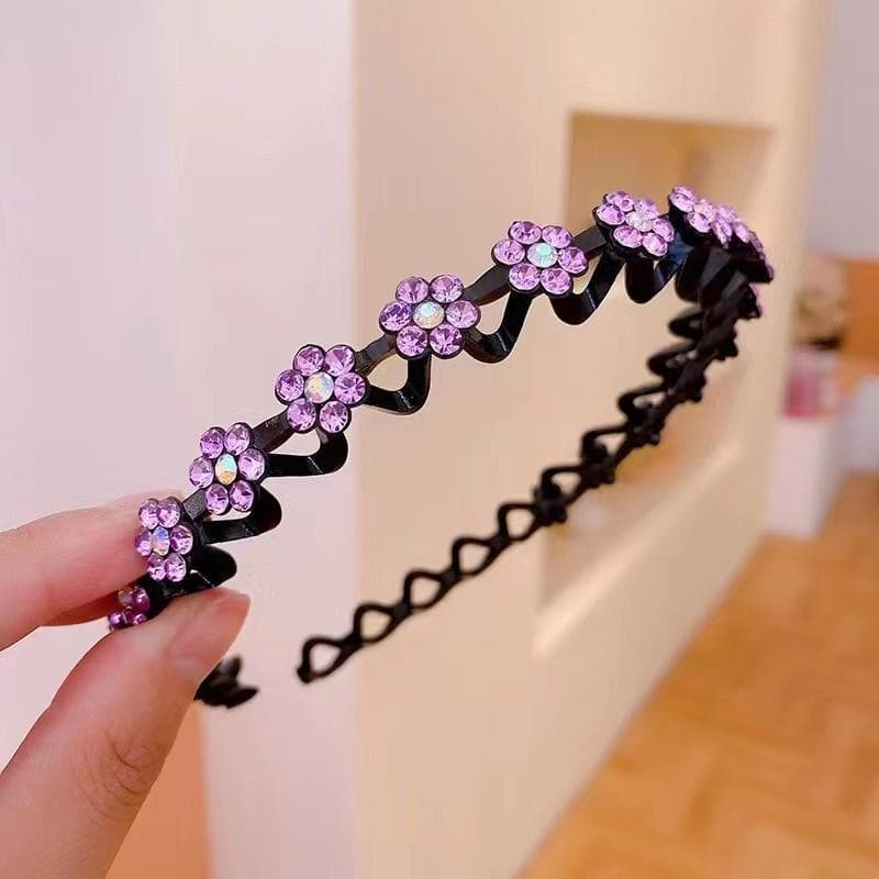Fashion Pearl Non-Slip Rhinestone Hairbands Elastic Flower Women Hair Hoop Bands Headband Bezel Girls Hair Accessories Headdress purple