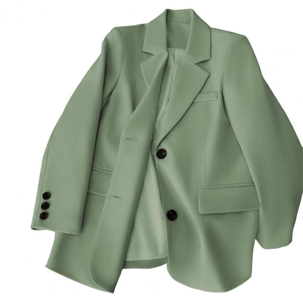 Women's Suit Spring Autumn Female Top Office Lady Blazer Loose Fit Thin Jacket Lapel Collar Coat for Work Leisure Time M green