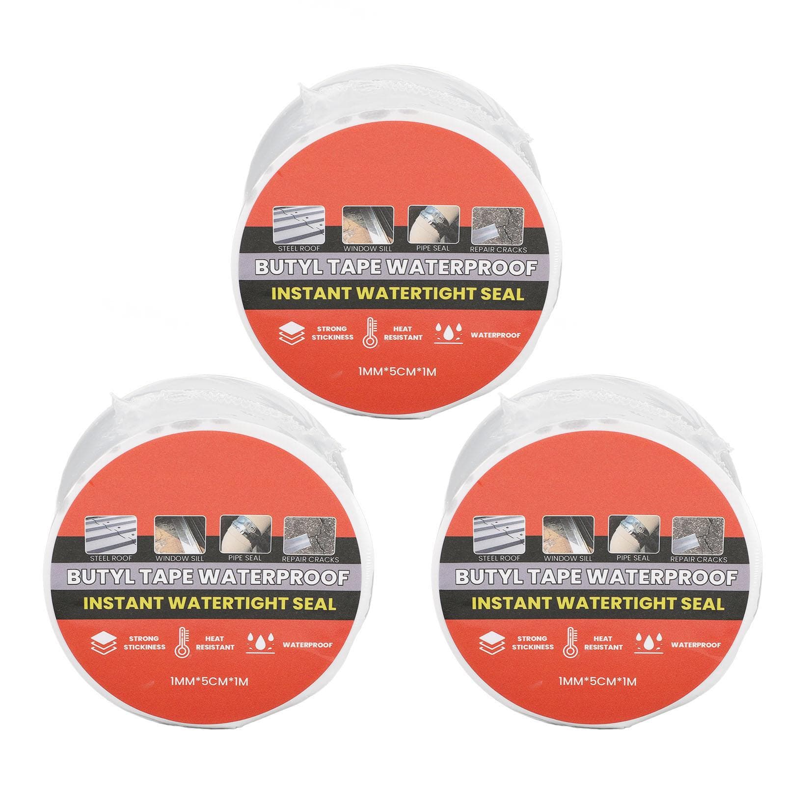 3pcs 1mmx5cmx1m Water Proof Sealing Tape Self Adhesive Aluminum Foil Tape for Roof Leak Patching