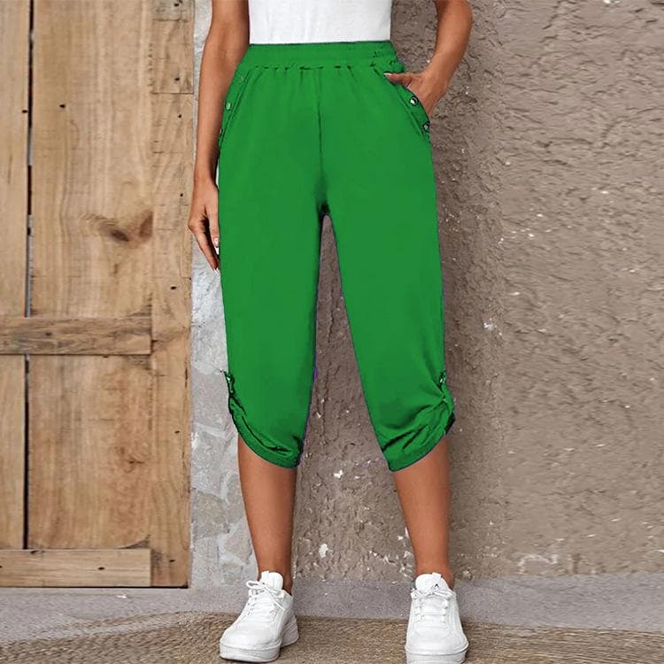 Trousers Ladies Summer New Fashion Comfort Leisure Capri Elastic Pants Women Joggers Sweatpants Basics L green