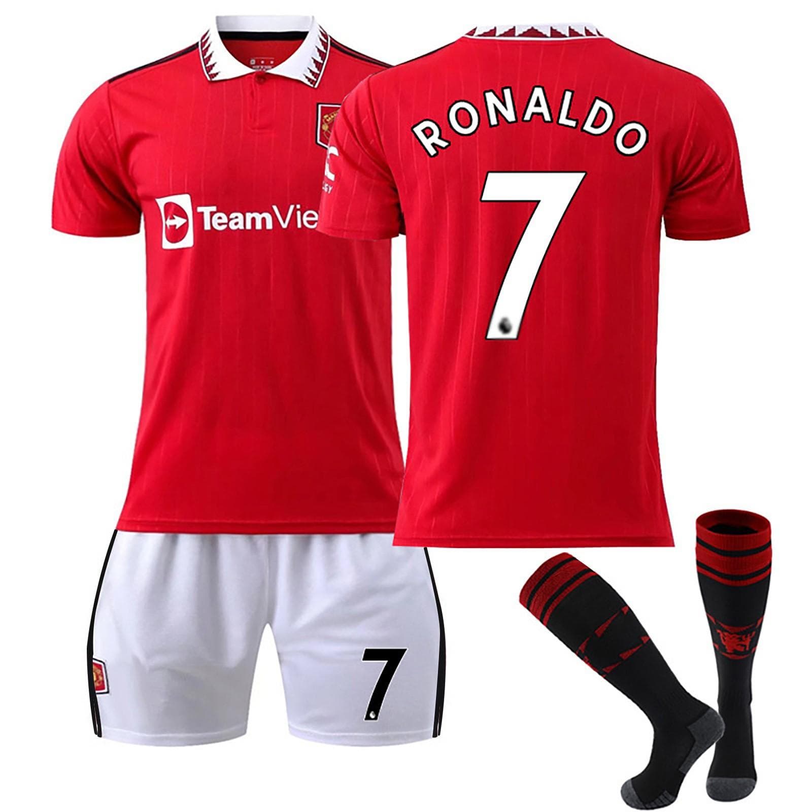 22/23 Manchester-United Home  Jerseys Children's Football Training Suit Set 22 red