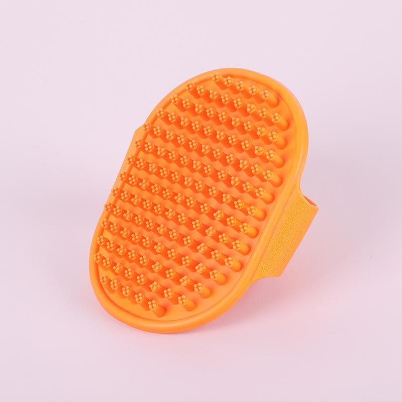 Dog Bath Brush,Dog Grooming Shedding Soothing Massage Rubber Bristles Curry Comb with Adjustable Ring Handle for Pet Dogs& Cats orange