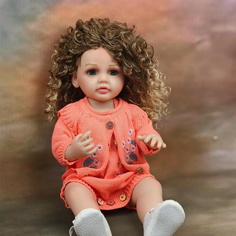 55cm Reborn Baby Toddler Princess Full Body Soft Silicone Flexible Soft Touch Curly Hair Fashion Girl Doll Gift orange
