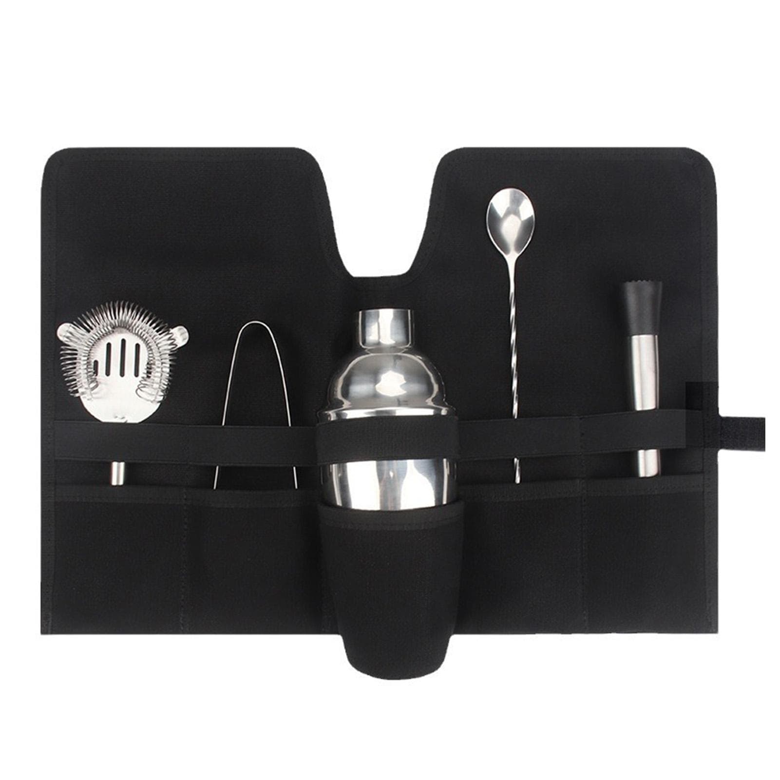 Canvas Cocktail Set Carry Bag Portable Folding Roll Strap Professional Mixology Bartender Bag for black