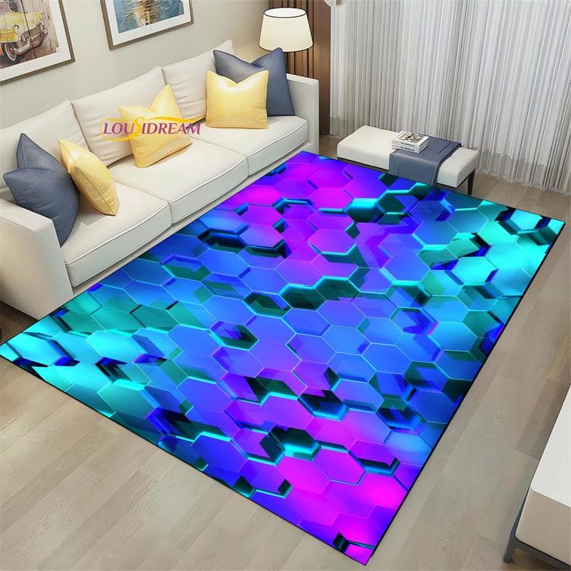 3D Geometric Carpet Neon Lights Rugs Hexagons Carpets for Home Play Gaming Room Decor Livingroom Bedroom Teens E-Sport Rug Mat 60cm x 90cm