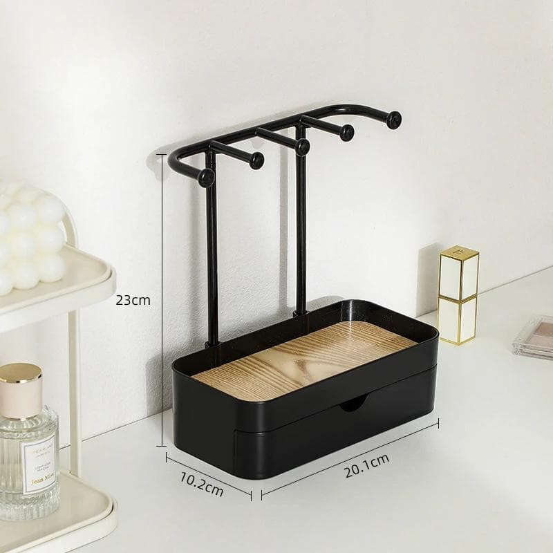 1Pcs Jewelry Organizer Display Stand Rack With Wooden Tray For Earrings Bracelet Necklaces Rings Storage Hanging Organizer Holder black