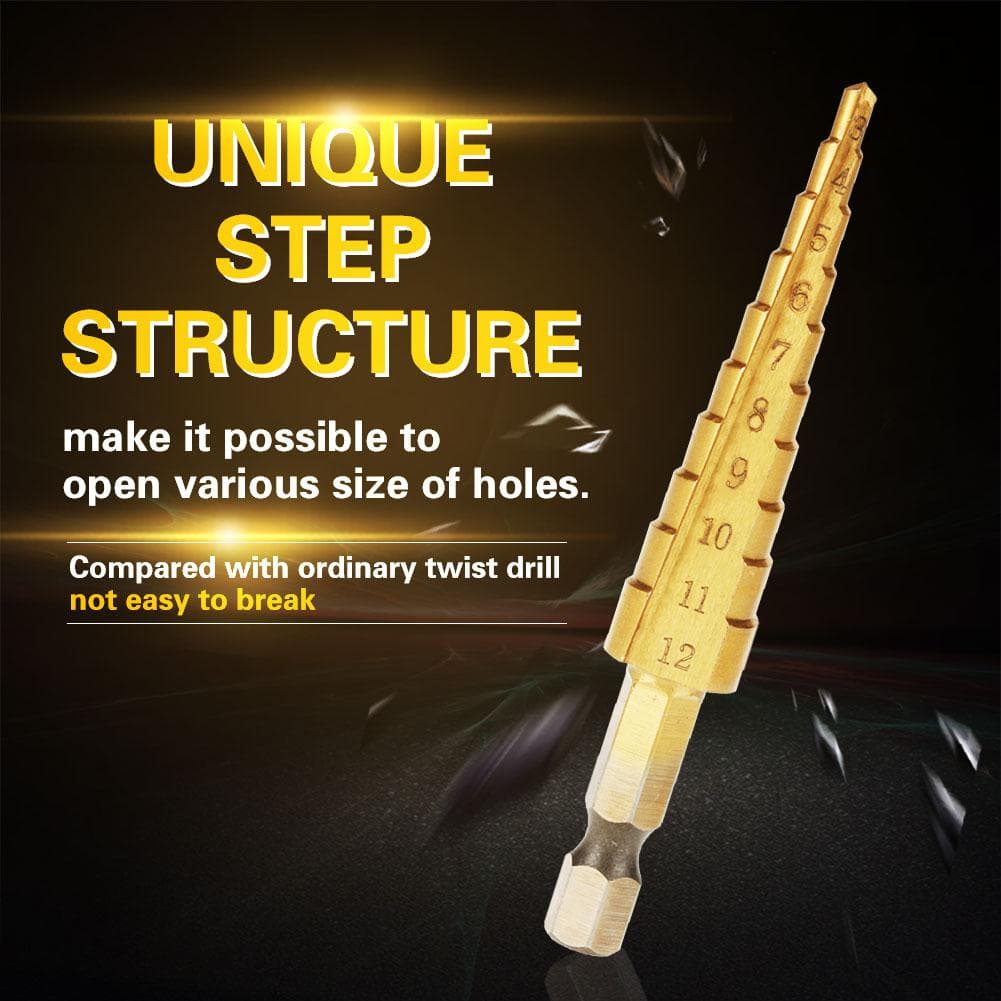 1Pcs High Speed Steel Step Cone Drill Bit Hole Cutter Hex Shank Titanium Plating Drill(312mm)