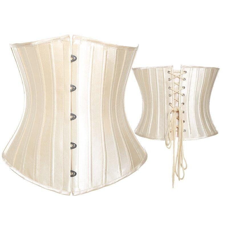 Bustiers & Corsets 24 Steel Boned Waist Trainer Corset Satin Lace Up Underbust Bustier Brocade Corselet Slimming Body Shaper L beige