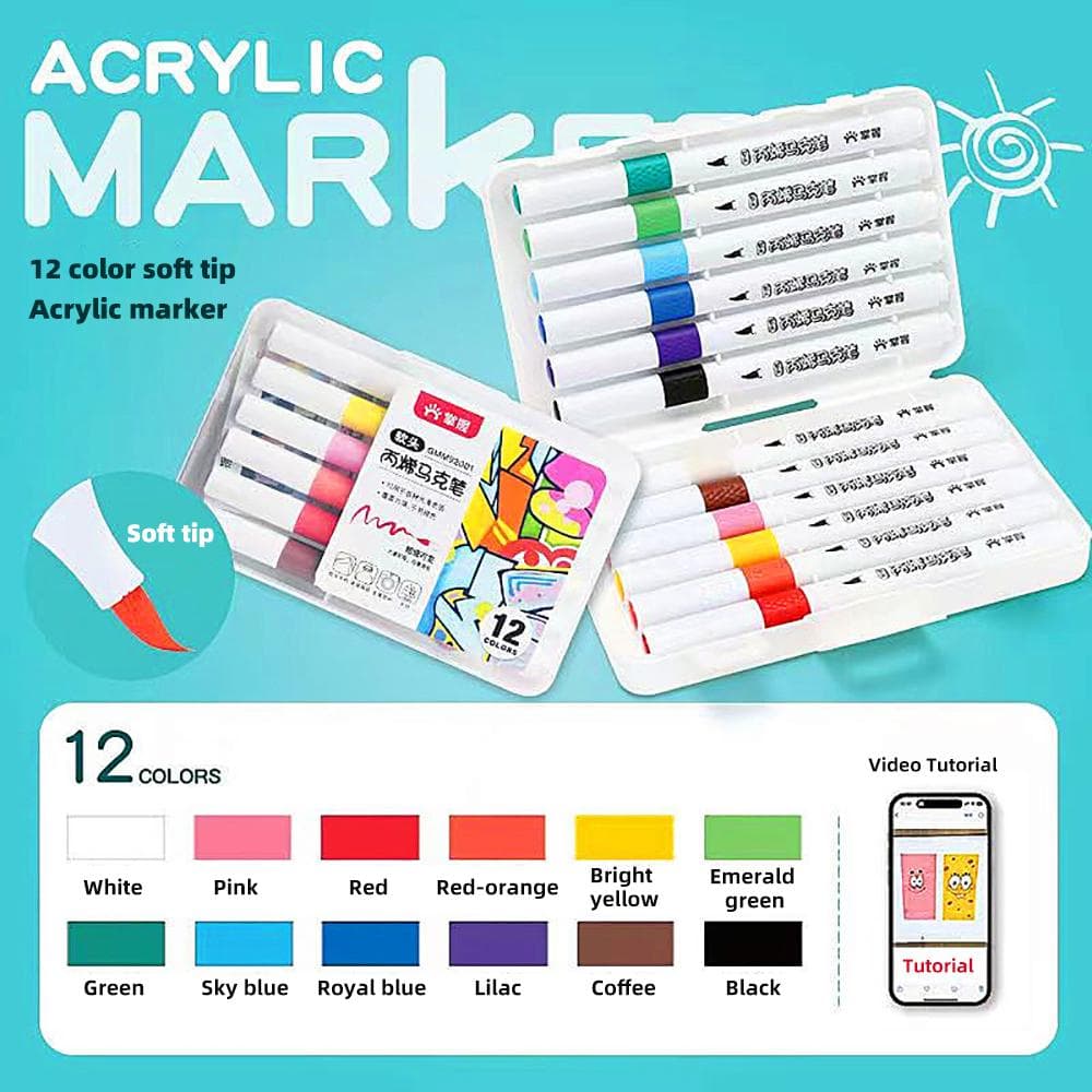 12-60 Colores Set Acrylic Paint Markers Soft Tip Art Marker Pen Graffiti Stone Ceramic Glass Wood DIY Crafts School Stationery