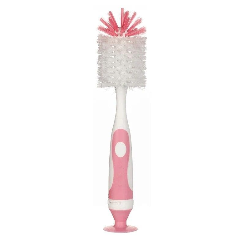 2 in 1 Mother-child Nylon Baby Bottle Cup Cleaning Brush Suction Stand Type Feeding Clean Tool Set pink