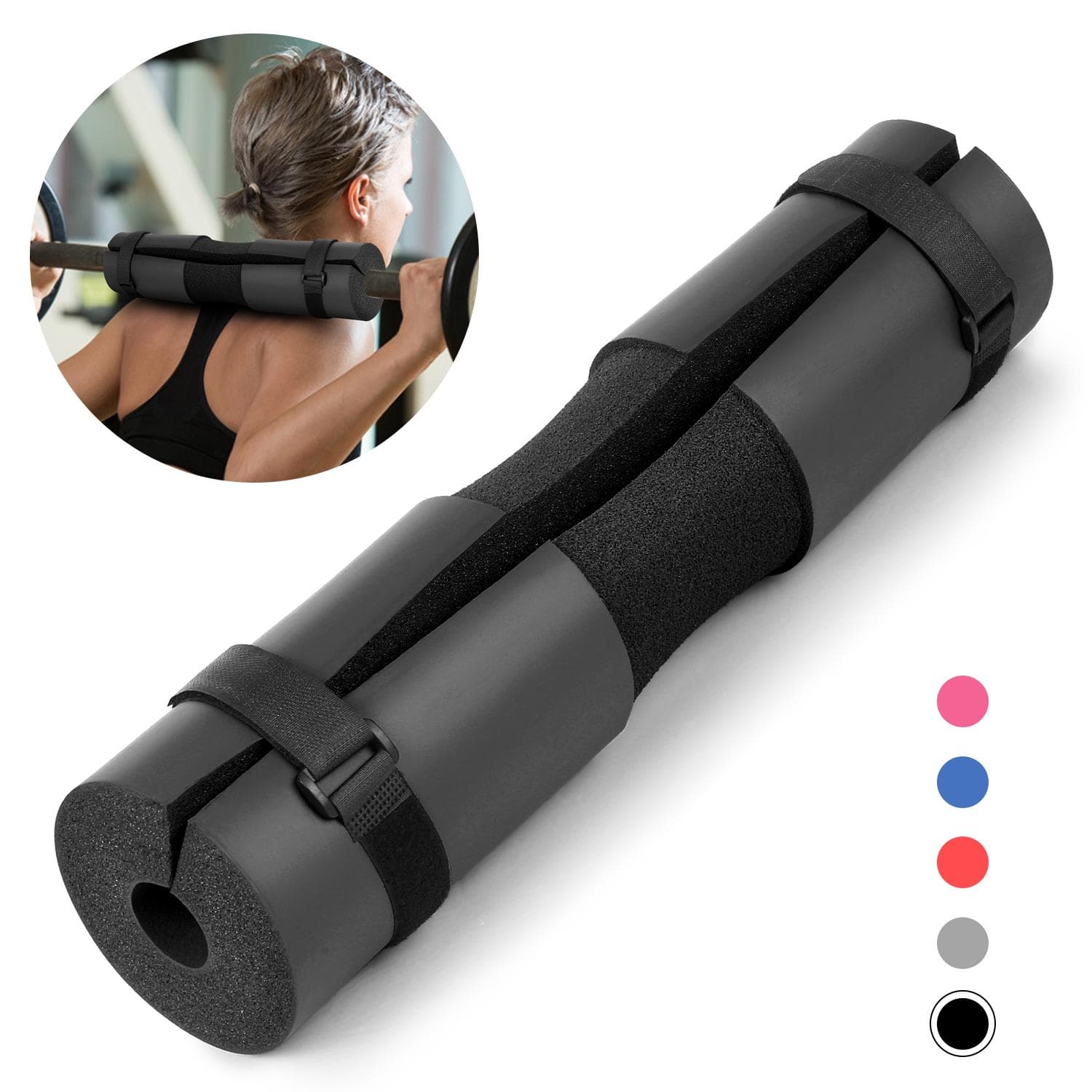 Barbell Squat Pad Neck Shoulder Protective Pad Support with Fixing Straps for Squats Lunges Hip black