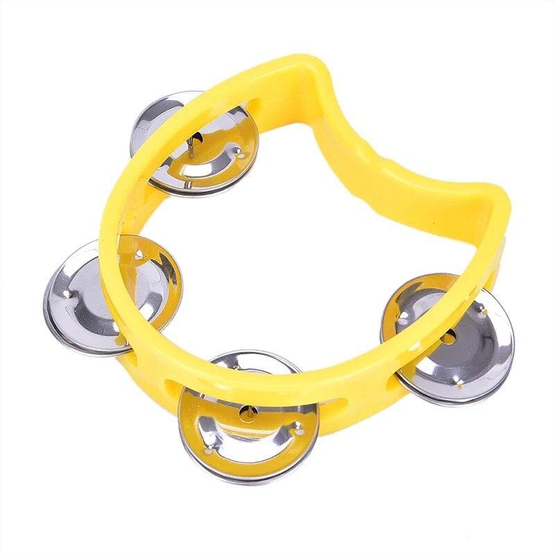 Hand Held Tambourine Metal Bell Plastic Percussion for KTV Party Kid Game Toy yellow