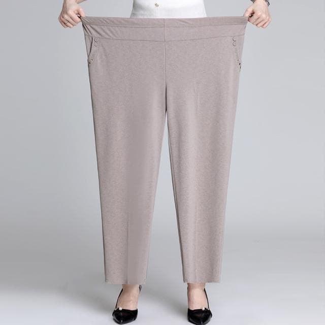 Women Summer Pants New Solid Elastic High Waist Casual Pants Middle-aged Mother Pants Loose Straight Pants XXXL khaki