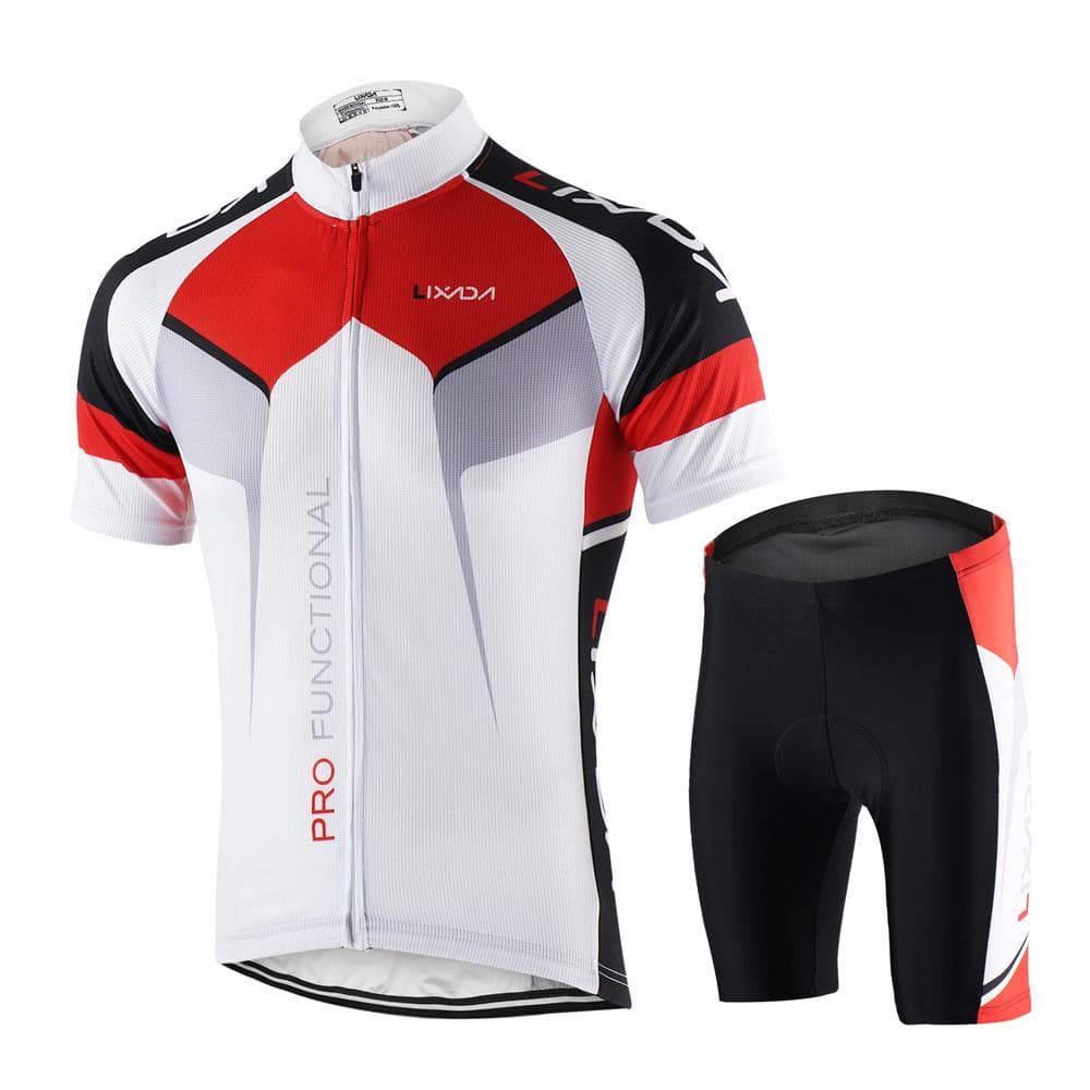 Men Breathable Quick Dry Comfortable Clothing Set With Short Sleeve Jersey Padded Shorts M white
