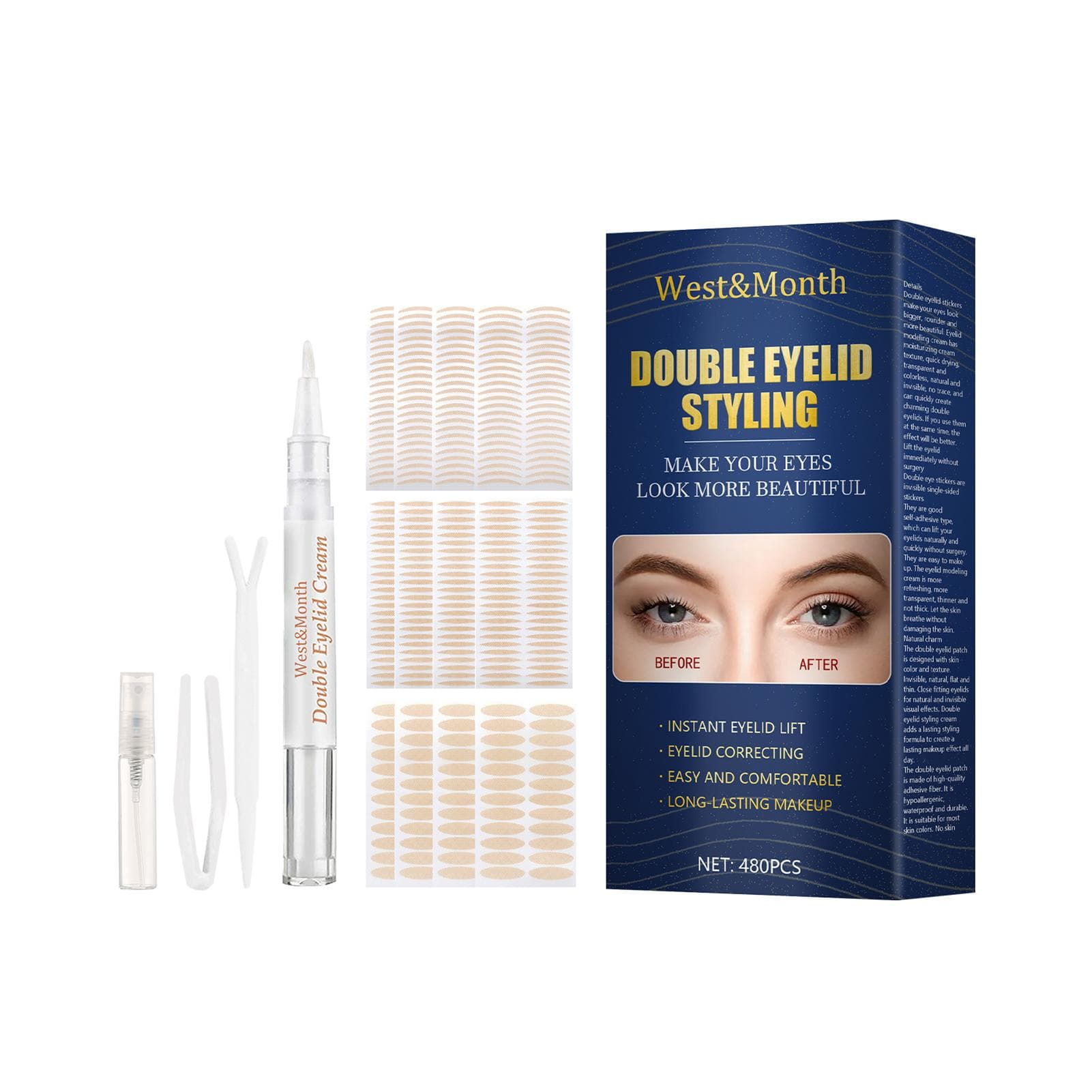 West&Month Double Eyelid Tapes Invisible Natural Double Eyelid Stickers Big Eye Decoration Mesh blue