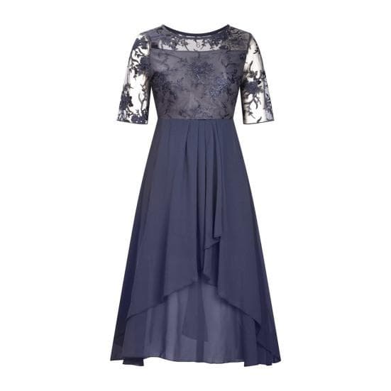 Women's Floral Lace Midi Dress Summer Crewneck Chiffon Swing Dress Cocktail Evening Long Dress for Wedding Guest Bridesmaid Party S purple