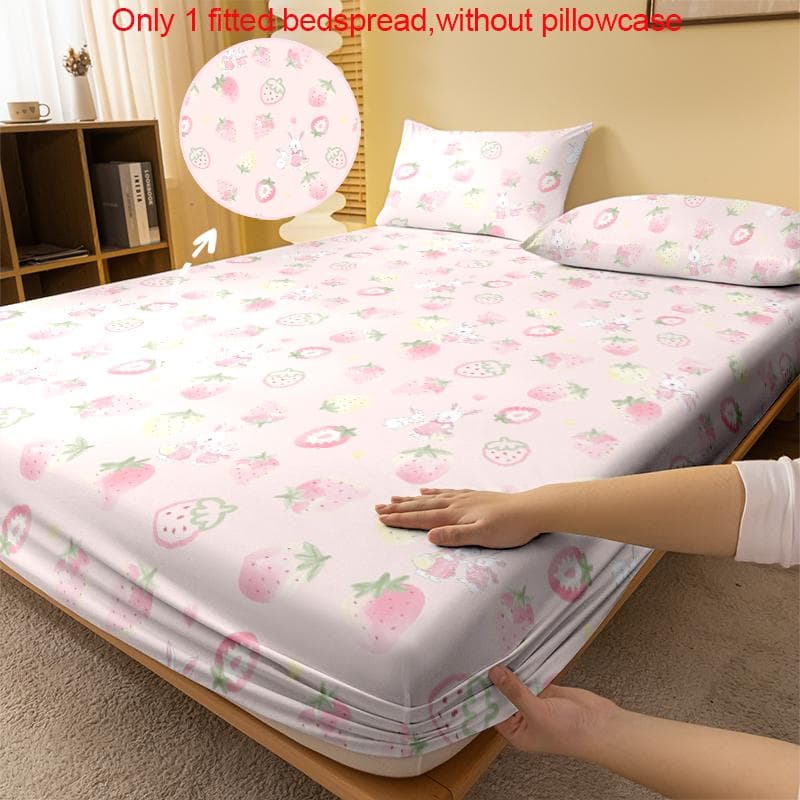 1 Cartoon Cute Animal Rabbit Printed Matte Fitted Sheet, Bedroom Printed Bed Cover, Bedding (Excluding Pillowcases) 100x200cm