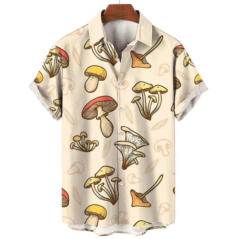 New Short-Sleeved Shirt Men Plus Size Hawaiian 3d Mushroom Print Men'S Tops Vintage Summer Streetwear Shirt For Men Clothing XL