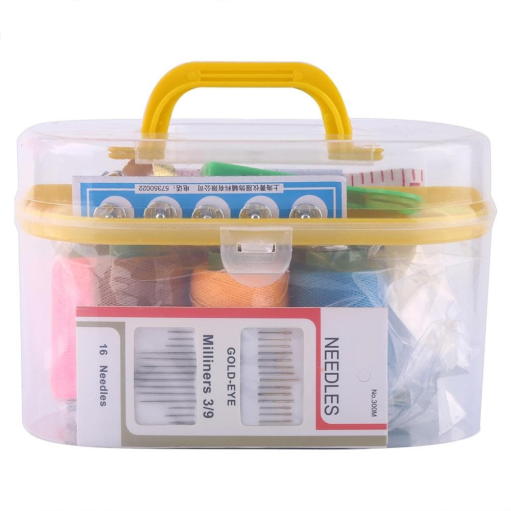 10pcs/box Large Sewing Box Threader Needle Tape Measure Scissor Thimble Kit Tool yellow