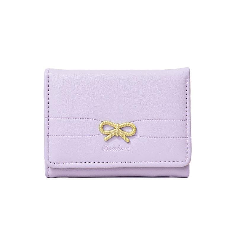 Fashion Wallets Girls Cute Bow Small Wallet Aesthetic Card Holder Classic Three Fold Purse For Women Student Simple Coin Pouch purple