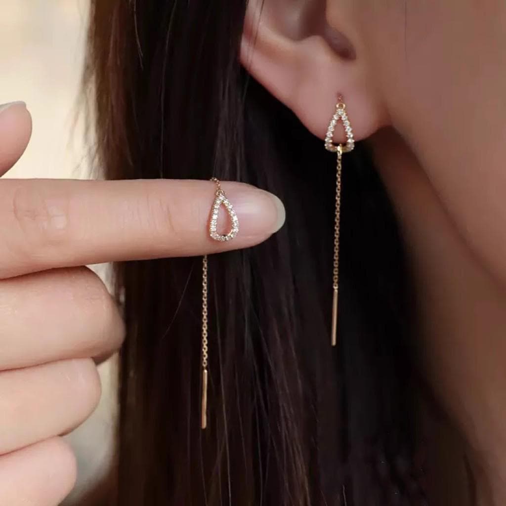 Luxury Needle Earrings for Women  Hypoallergenic High-End Ear Chain Design gold